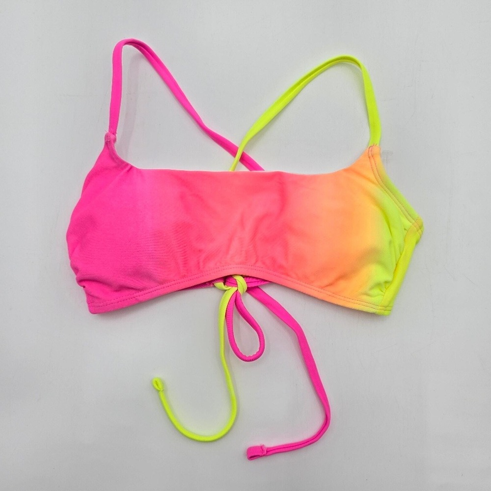 Xhilaration Pink Yellow Bikini Top Floralโ Swimwear Stretch Tie Back Small